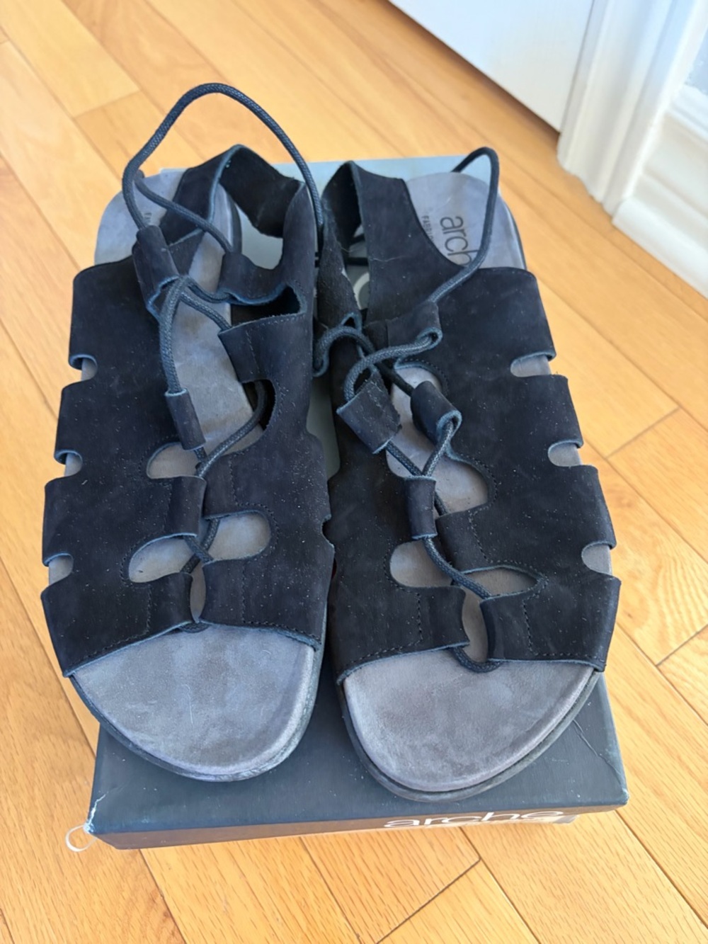 Arche Black Leather Lace up sandals